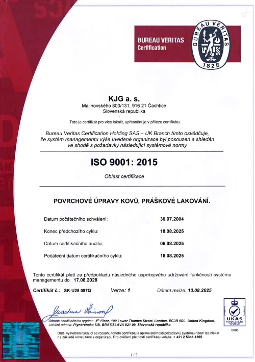 Certifikát ISO lakovna