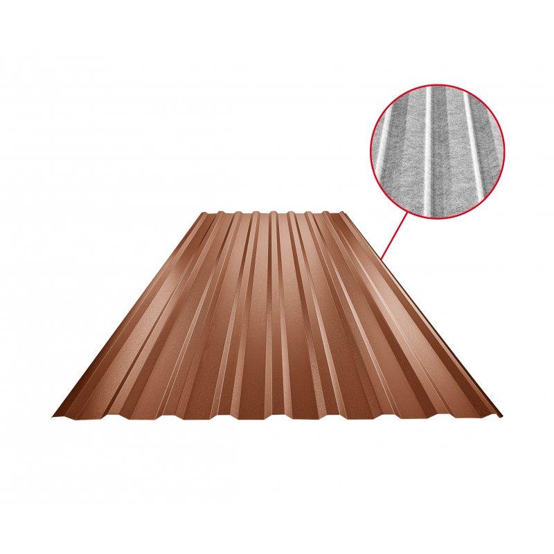 Trapéz střešní s prolisem TR 18A SQ (sound – aqua)  - Pozink lakovaný
MATT  - Měděno hnědá MATT  -  Obrázek