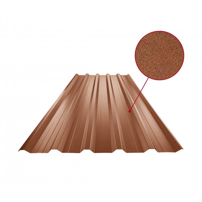 Trapéz střešní s prolisem TR 35A+  - Pozink lakovaný
MATT  - Měděno hnědá MATT  -  Obrázek