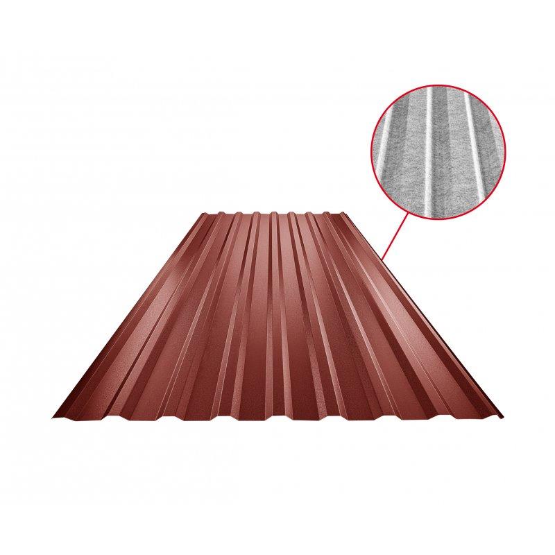 Trapéz střešní s prolisem TR 18A SQ (sound – aqua)  - Pozink lakovaný
MATT MARCEGAGLIA  - Ocelově červená MATT  -  Obrázek