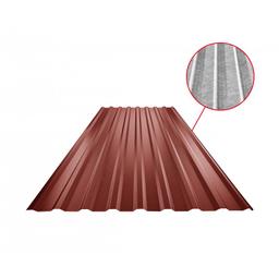 Trapéz střešní s prolisem TR 18A SQ (sound – aqua)  - Pozink lakovaný
MATT MARCEGAGLIA  - Ocelově červená MATT  -  Obrázek 1