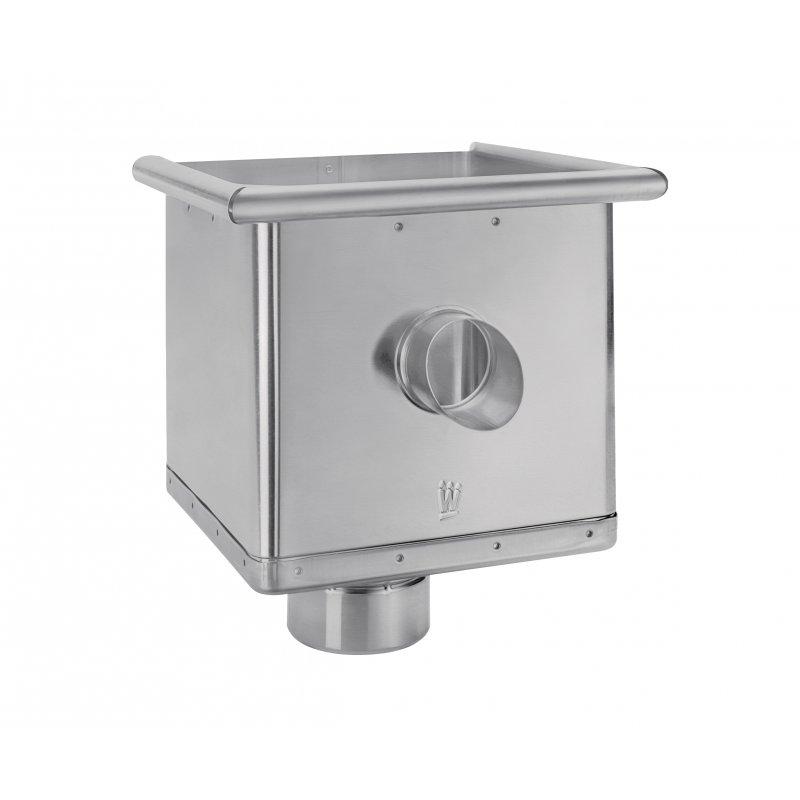 Sběrný kotlík kubický exzentrický s výtokem  - Hliník lakovaný  - Bílo hliníková  -  Obrázek